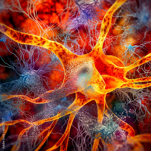 Neuronal network with electrical activity of neuron cells. Nervous system and electrical impulse