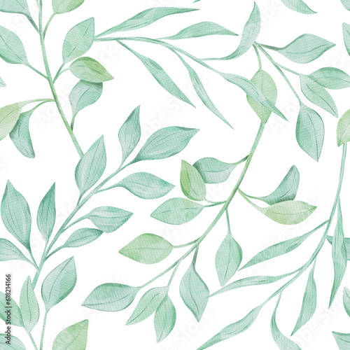 Watercolor Leaves and Branches Modern Natural Seamless Pattern Background