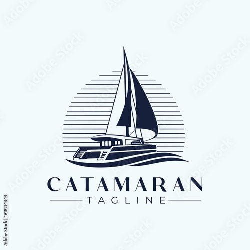 Canvas Print Catamaran Yacht Logo Design Template