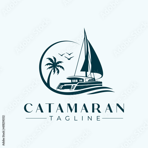 Print op canvas Catamaran Yacht Logo Design Template