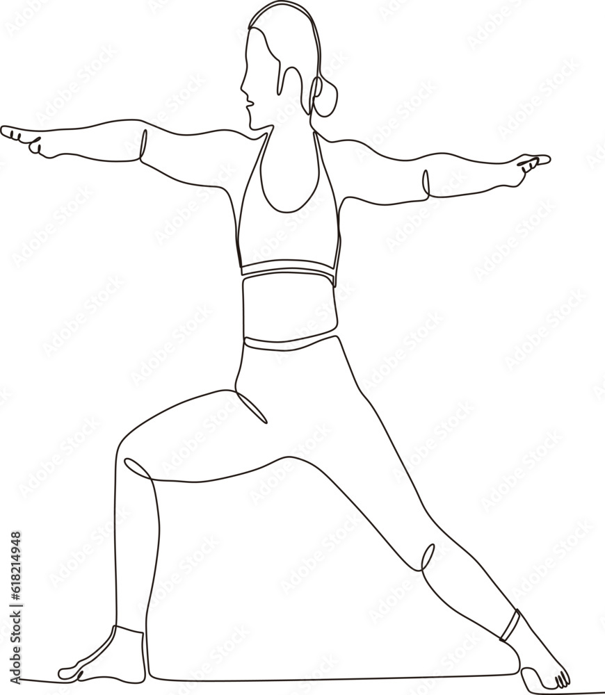 Vector continuous line drawing. sport woman doing yoga on white background. vector illustration