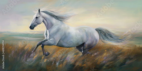 Illustration of a horse running in full gallop, generative AI © Friedbert