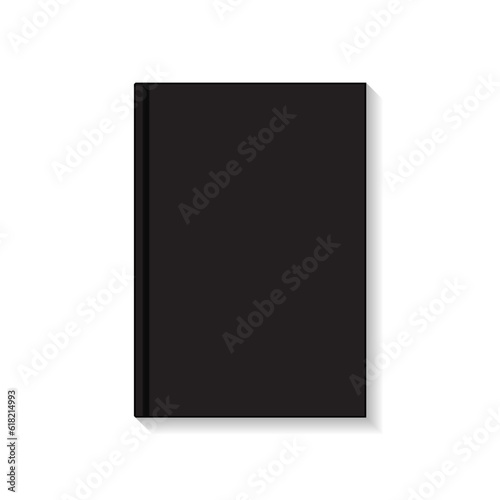 Blank black book or notebook top view mockup template. Isolated on white background with shadow. Ready to use for your design or business. Vector illustration.