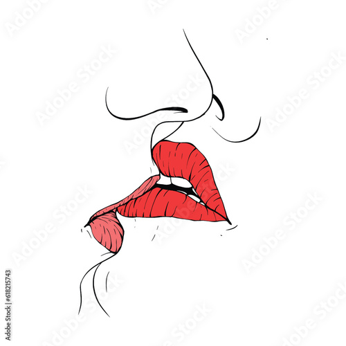 couple kissing lips sketch vector illustration line art