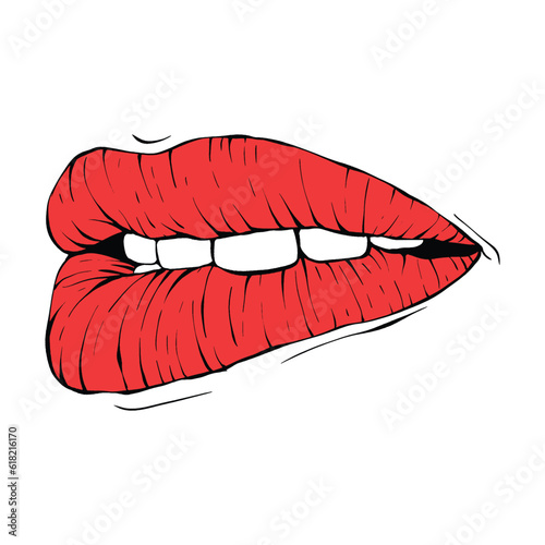 red female lips sketch vector illustration line art