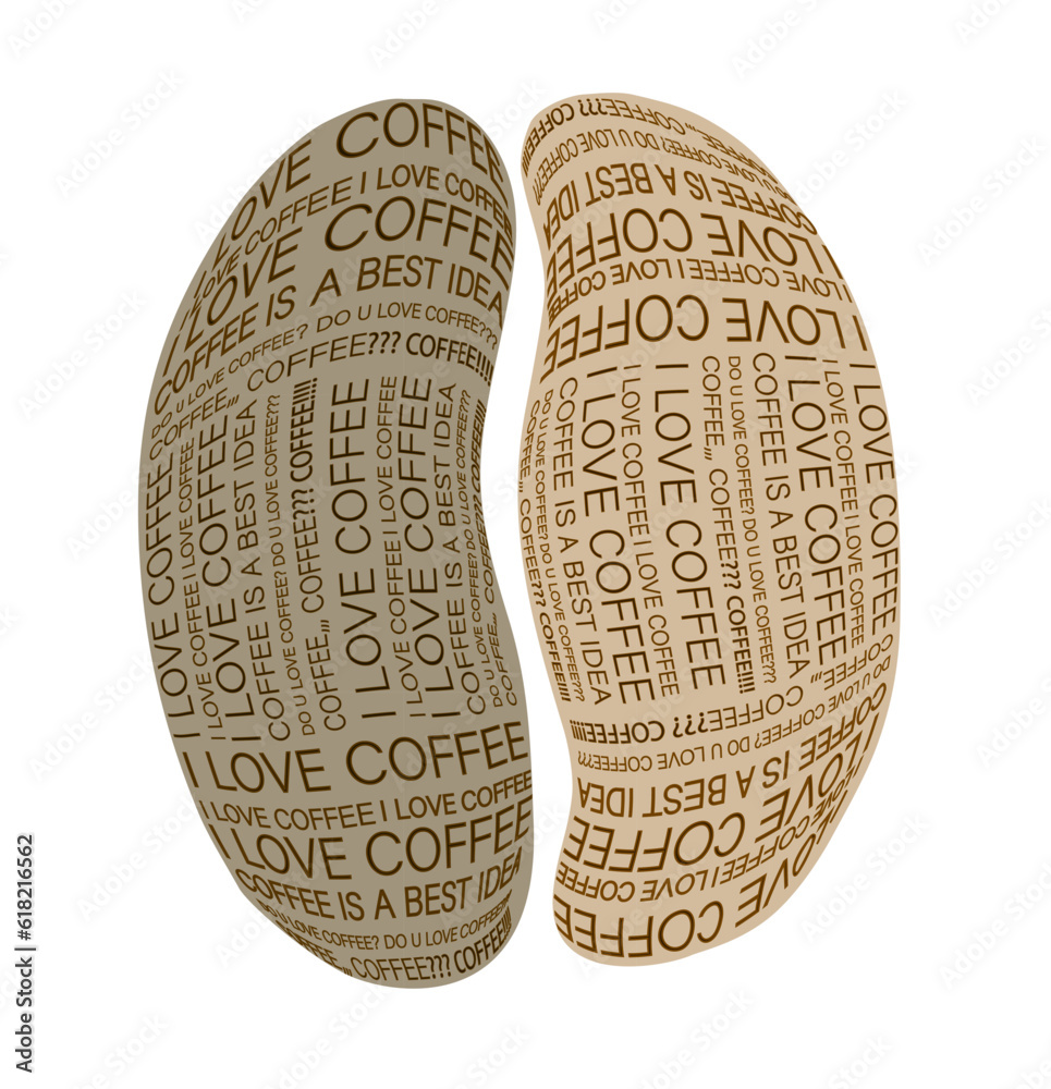 Vector image of the coffee bean isolated on the white background with the text. Vector image of the coffee bean isolated on the white background with the text.