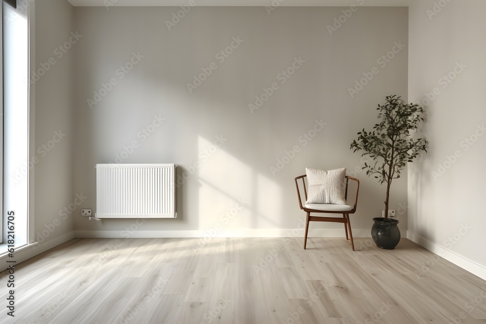 Interior design of spacious empty refurbished living room with whitewash walls laminated floor with white door. created generative ai Interior design of spacious empty refurbished living room with whitewash walls laminated floor with white door. created generative ai
