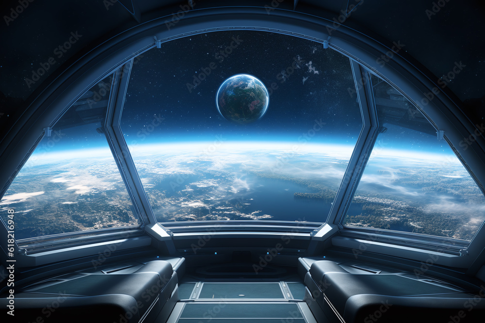 View of the earth from the spaceship. Generative AI View of the earth from the spaceship. Generative AI