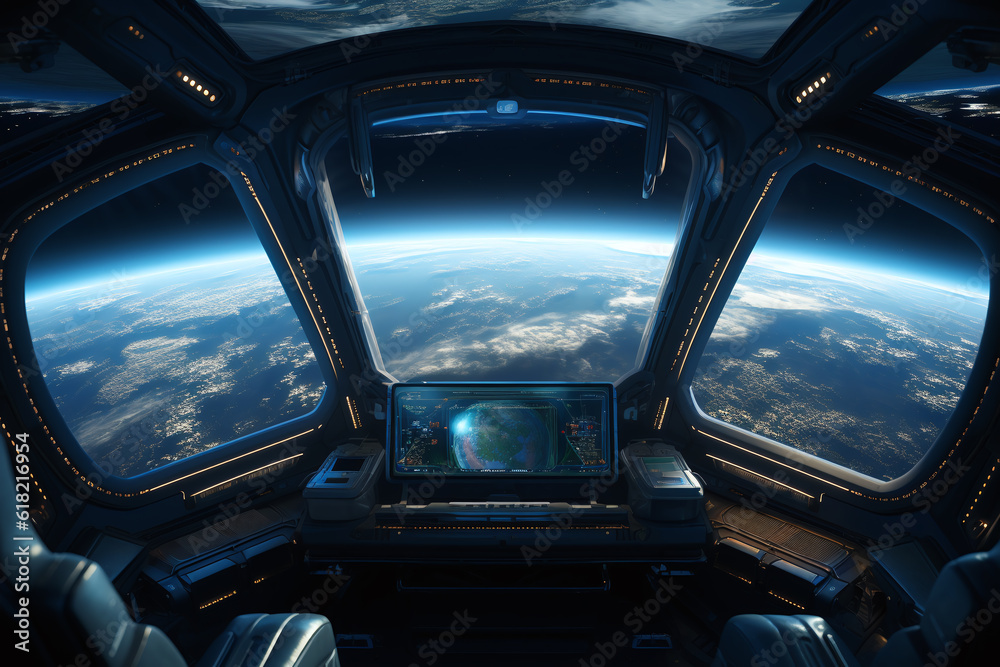 View of the earth from the spaceship. Generative AI