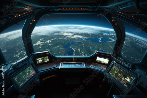View of the earth from the spaceship. Generative AI