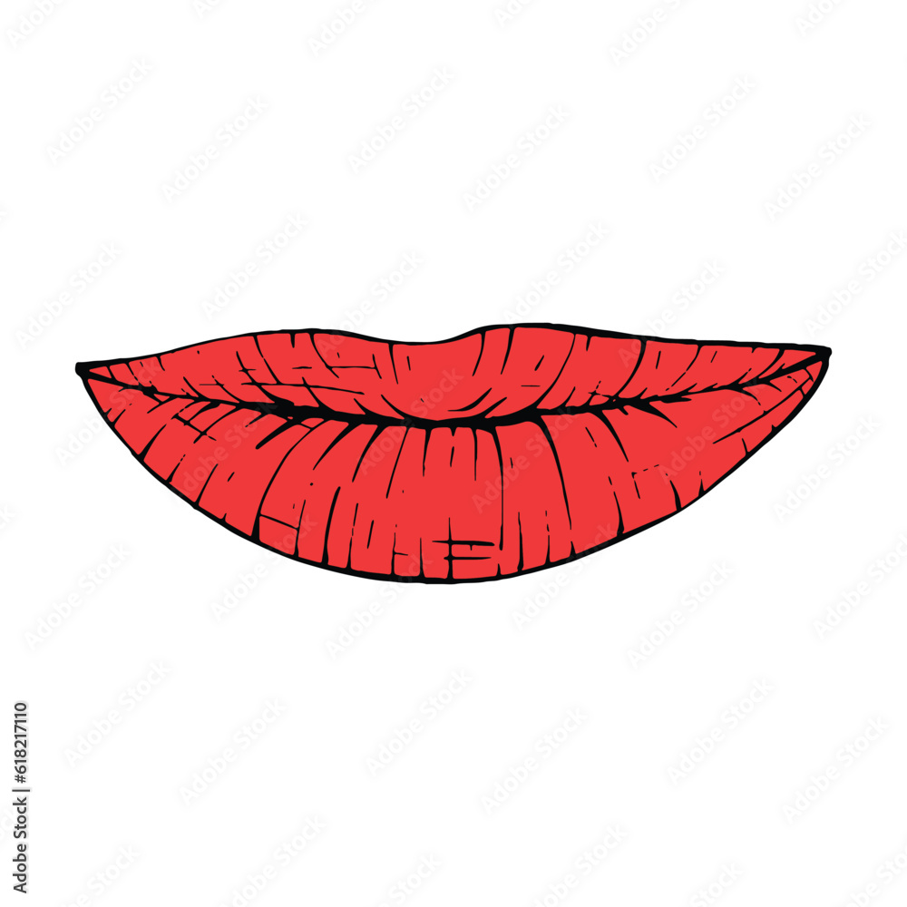 red female lips sketch vector illustration line art red female lips sketch vector illustration line art