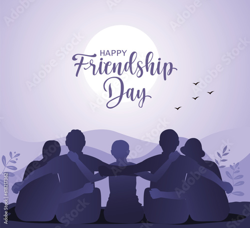 friedshipHappy international friendship day greeting card, back view of friends group. abstract vector illustration design
