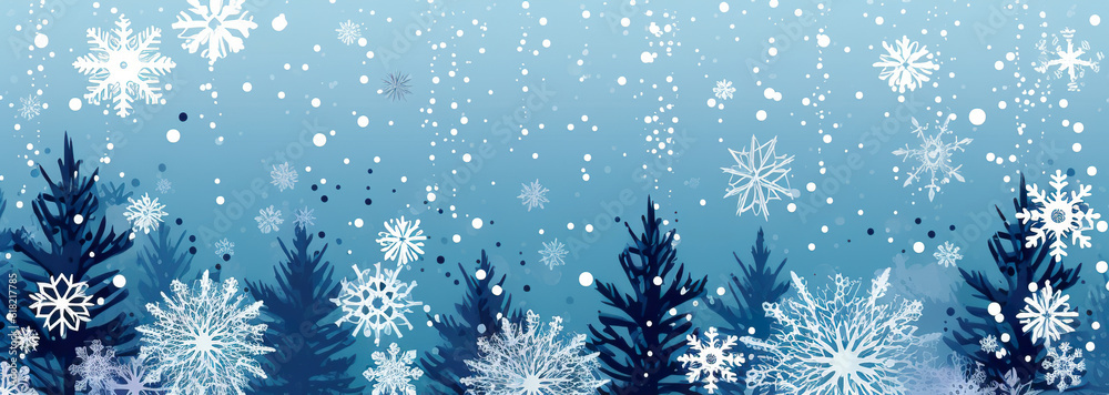 A blue and white background with snow flakes. Generative AI.