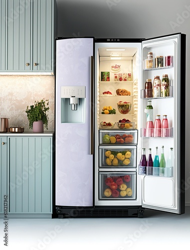 ai generated illustration White fridge with side-by-side door system.