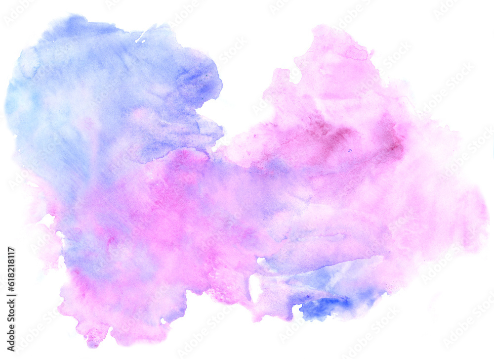 pink and blue large watercolor texture spot on white paper isolated
