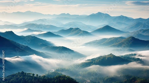 Colored fog rolling over a mountain range