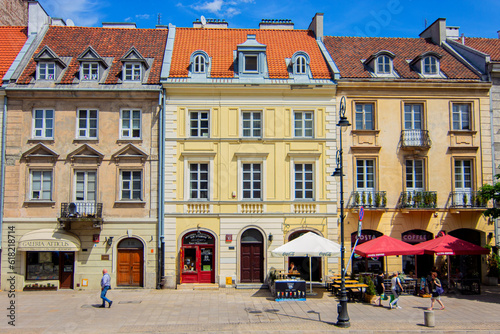 Colorful buildings at Krakowskie Przedmiescie street in Warsaw, capital of Poland
