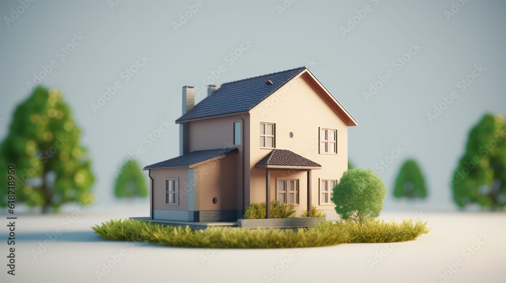 House on ground and lawn grass in real estate sale or property investment concept.3d rendering House on ground and lawn grass in real estate sale or property investment concept.3d rendering