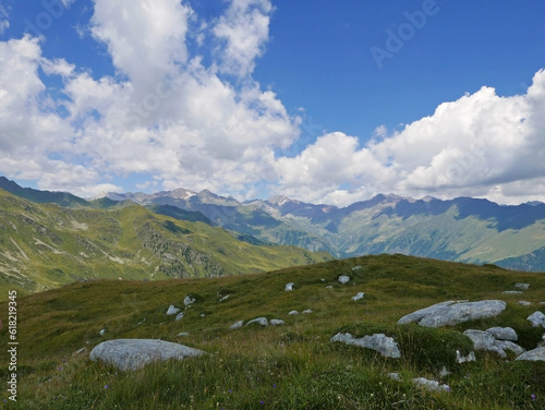 scenic panorama of the beautiful Dolomite mountains in summer