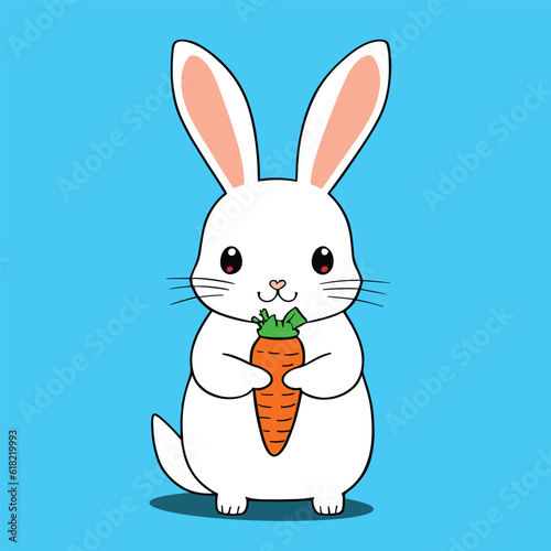 Fototapeta Naklejka Na Ścianę i Meble -  Cute bunny rabbit cartoon eating carrots