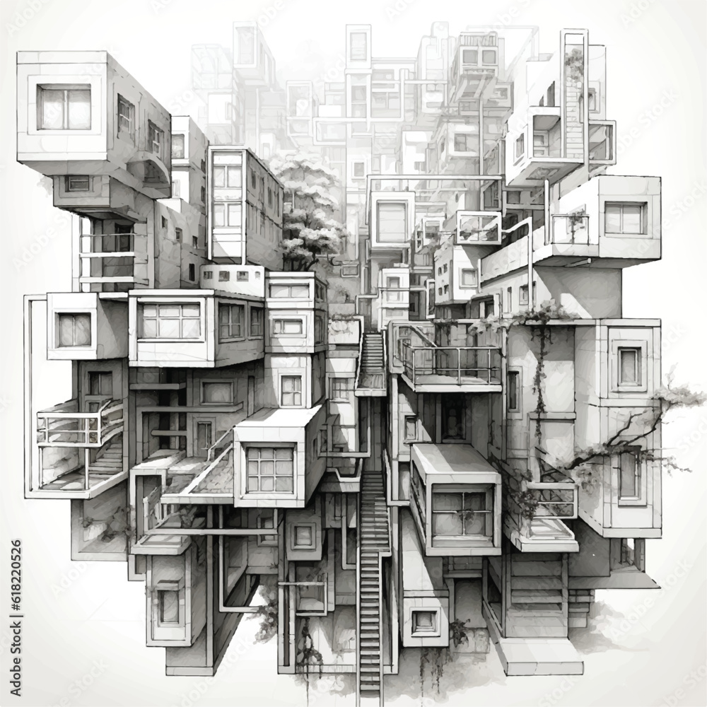 Modern futuristic cluster type home. 