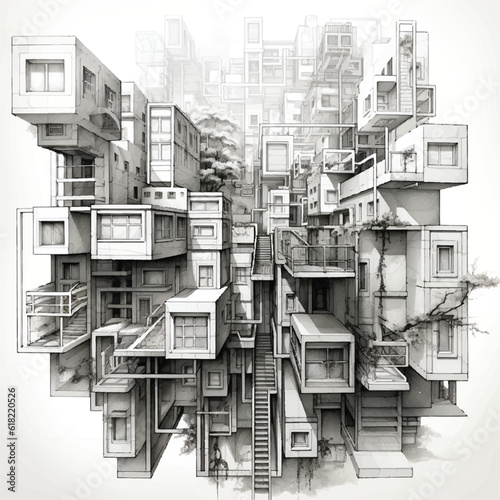 Modern futuristic cluster type home. 