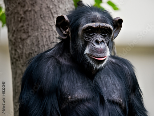 chimpanzee sitting quietly and thinking 