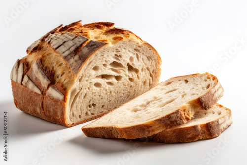 Beautiful Sliced Sourdough Bread On White Background. Generative AI