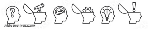 head brain, approach and solution - thin line icon collection on white background - vector illustration