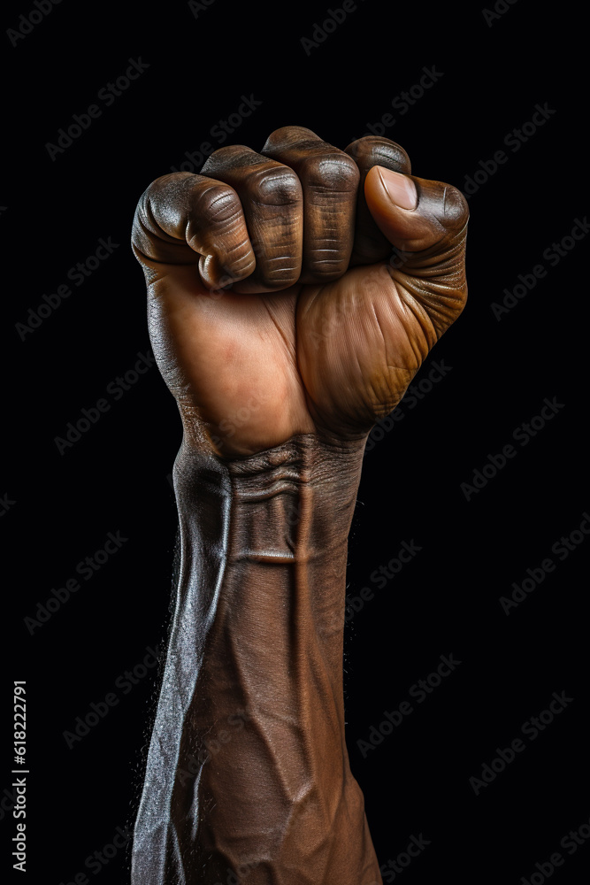 Black history month. A close up of a person's fist with sand on it. Generative AI image. Black history month. A close up of a person's fist with sand on it. Generative AI image.