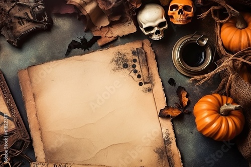 Empty halloween background with place for text. With Generative AI technology