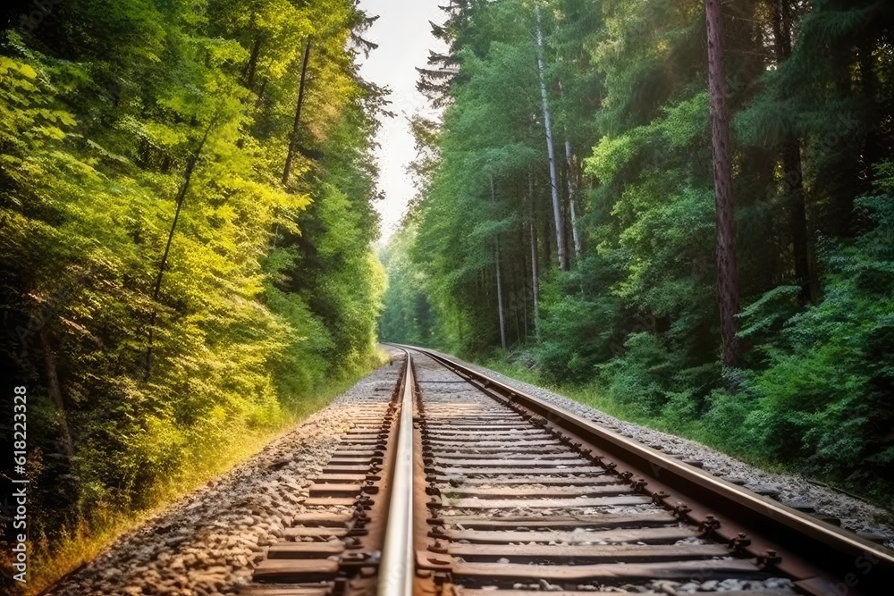 Obraz premium along a railroad on an summer afternoon AI Generated