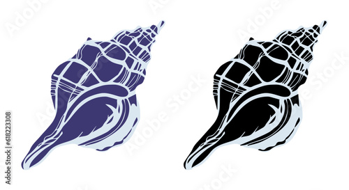 Set of silhouettes of sea cockleshells isolated on white background. Vector shells. Violet and black shells