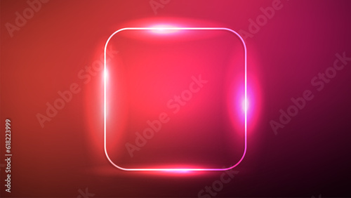 Neon rounded square frame with shining effects