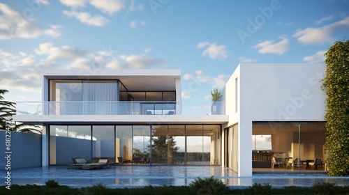 Modern house exterior and blue sky. 3d rendering © Eli Berr