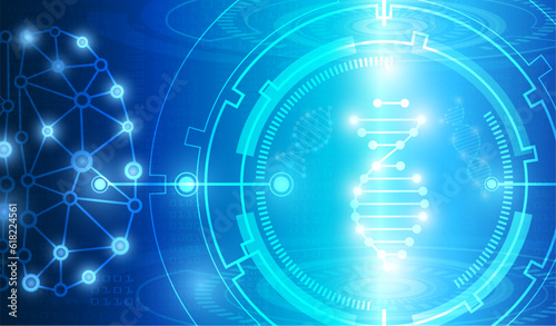 abstract background technology concept in blue light,brain and human body heal ,technology modern medical science in future and global international medical with tests analysis clone DNA human