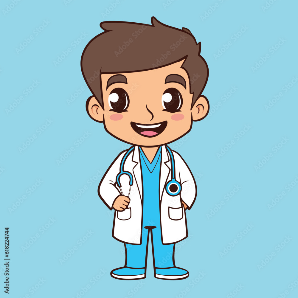 Cute male doctor illustration, hand drawn cartoon art. High quality vector for medical themed designs. Cute male doctor illustration, hand drawn cartoon art. High quality vector for medical themed designs.