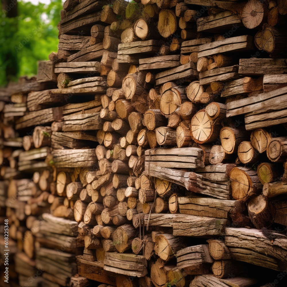 Freshly pile wood in nature. Generative Ai. Freshly pile wood in nature. Generative Ai.