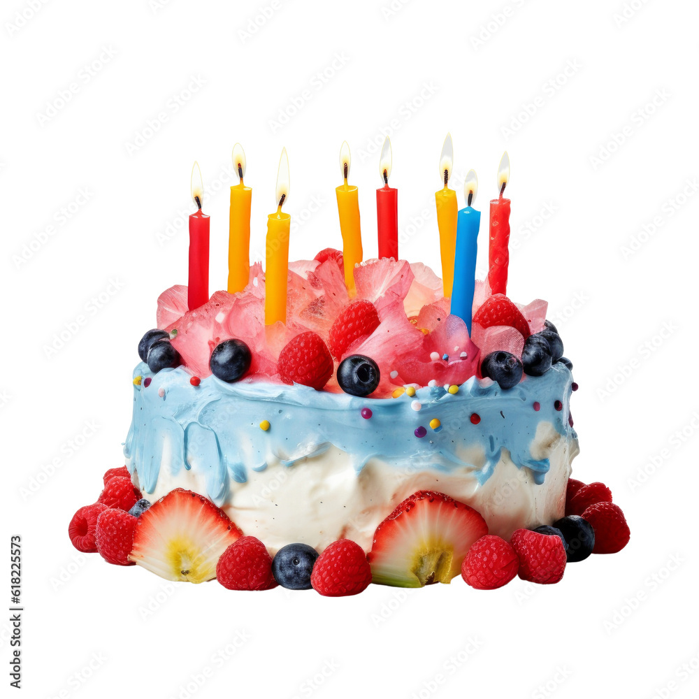 birthday cake with candles isolated on transparent background cutout ...