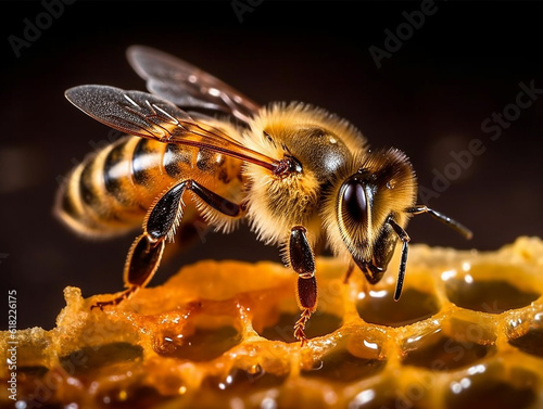 Macro bee and honey.Generative Ai © Inlovehem