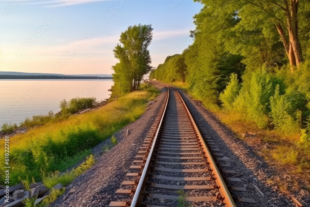 along a railroad on an summer morning AI Generated along a railroad on an summer morning AI Generated
