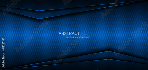 Abstract blue steel mesh background with blue glowing lines with free space for design. Modern technology innovation concept background. Perforated dark blue metal sheet for background image.
