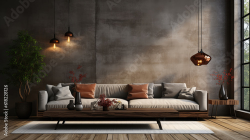 Minimalist modern living room interior background 3D, Mockups Design 3D, High-quality Mockups, Generative Ai