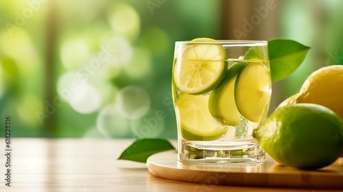 Refreshing healthy refreshing lemonade on gray background.Generative Ai.