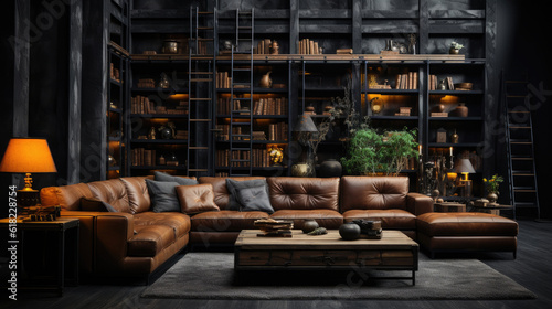Modern Dark Home Interior Background Living Room, Mockups Design 3D, High-quality Mockups, Generative Ai