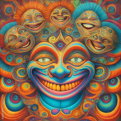a DMT art about smiling faces 