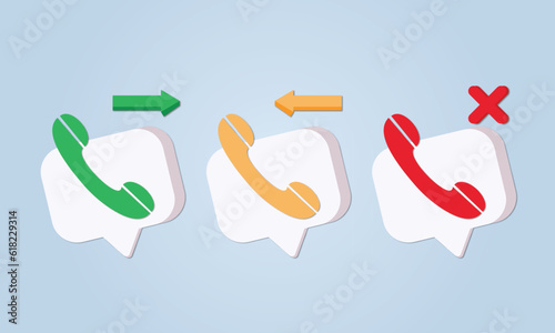 Set incoming, outgoing, missed call phone icon. Answer and decline phone call buttons.
