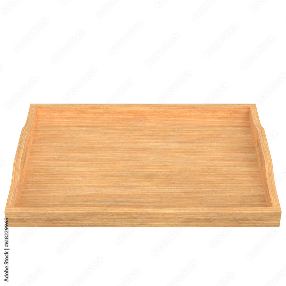 3D rendering illustration of a wooden serving tray