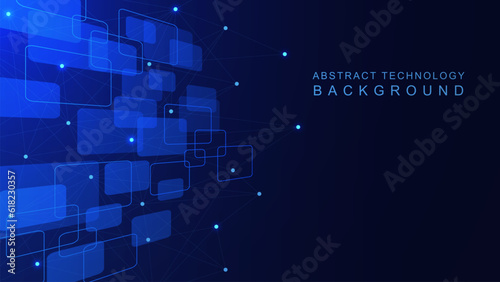 Abstract futuristic technology with connecting lines and dots. Big data visualization, global network connection and communication concept background.