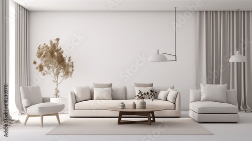 White living room in modern style.Sofa,armchair and table.Minimal concept.3d rendering © Eli Berr